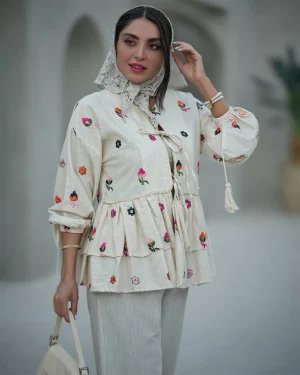مانتو فانتزی کمر چین سوزن دوزی