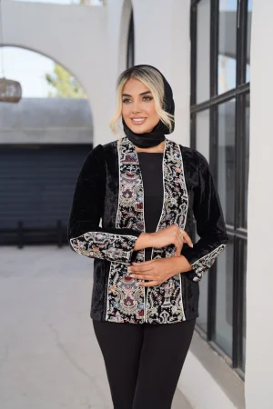 کت مخمل با یوک لوزی گلدوزی روی دست